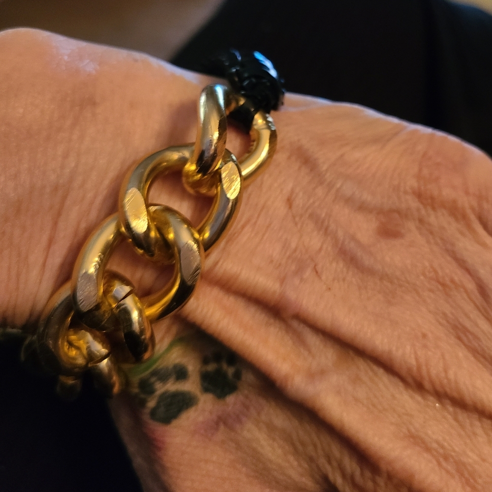 NEW Handmade Gold Curblink Chain And Woven Plastic Cord Bracelet